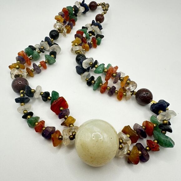 18” Multi-gemstone statement necklace with gold/brass tone accents! - Picture 2 of 11